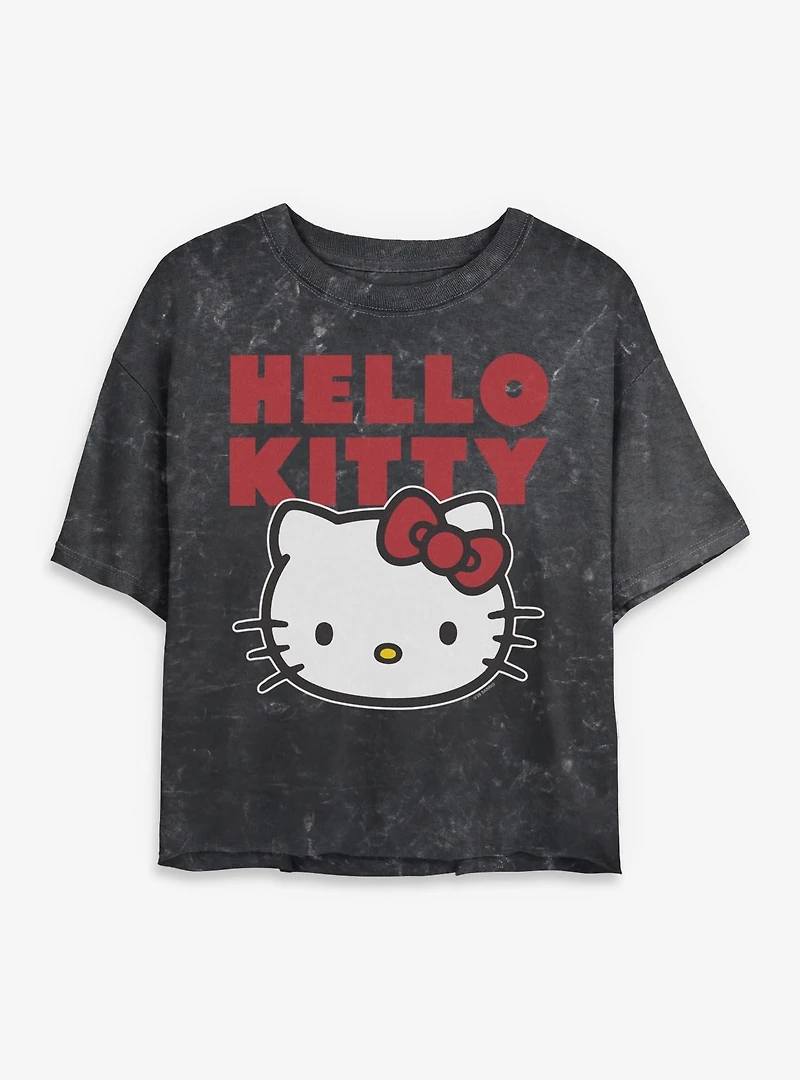 Sanrio Hello Kitty Block Mineral Wash Womens Crop T-Shirt