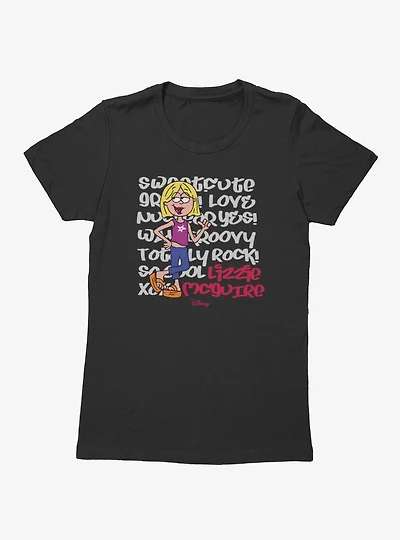 Disney Lizzie McGuire Sweet Cute Love Text Backdrop Womens T-Shirt