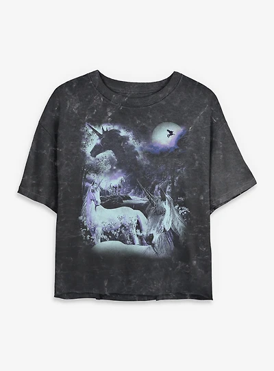Unicorns The Moonlight Womens Mineral Wash Crop T-Shirt BoxLunch Exclusive