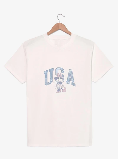 Disney Minnie Mouse USA Patchwork Font Youth Girls T-Shirt