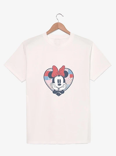 Disney Minnie Mouse USA Patchwork Heart Youth Girls T-Shirt