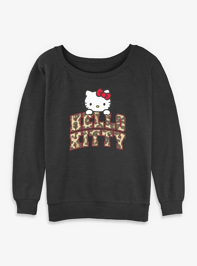Sanrio Hello Kitty Animal Print Arch Womens Slouchy Sweatshirt