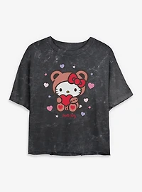 Sanrio Hello Kitty Valentine Bear Mineral Wash Womens Crop T-Shirt
