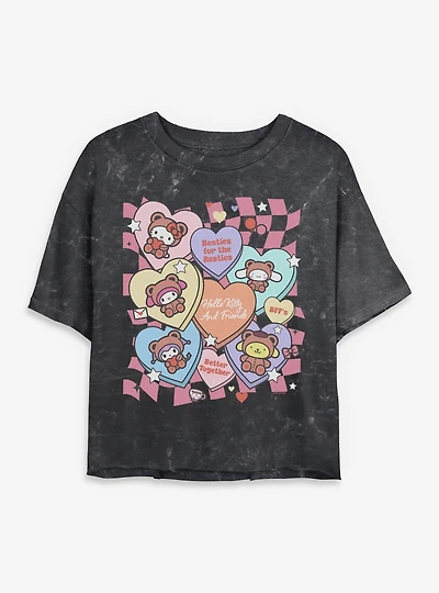 Sanrio Hello Kitty Besties For Resties Mineral Wash Womens Crop T-Shirt