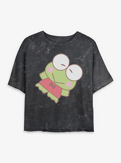 Sanrio Hello Kitty Big Keroppi Mineral Wash Womens Crop T-Shirt