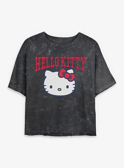Sanrio Hello Kitty Classic Head Mineral Wash Womens Crop T-Shirt
