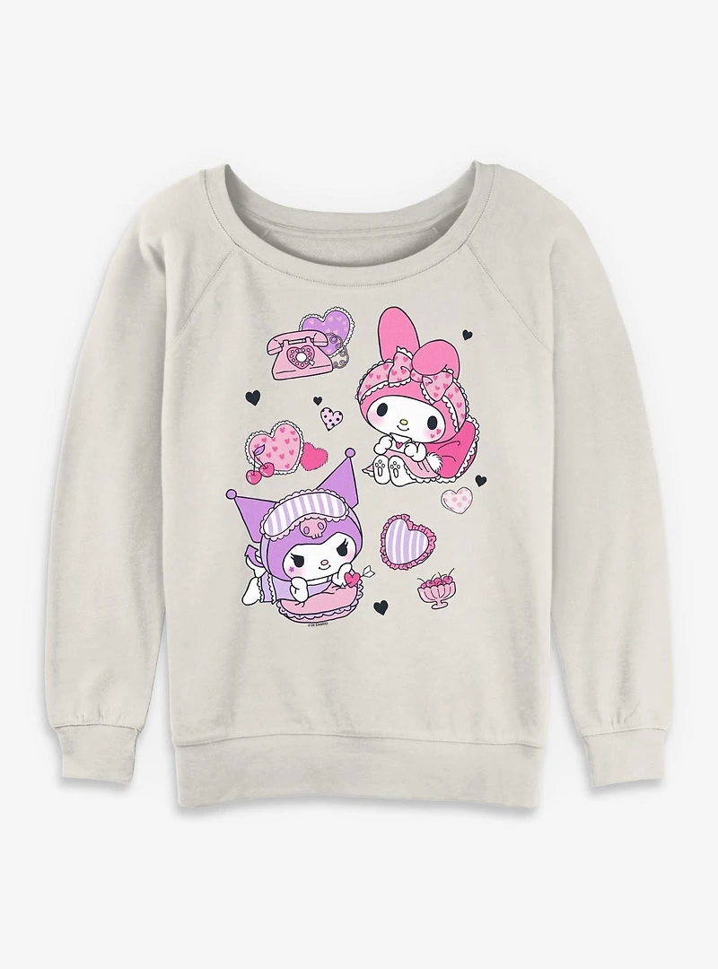 Sanrio Hello Kitty Sleepover Fun My Melody Kuromi Womens Slouchy Sweatshirt