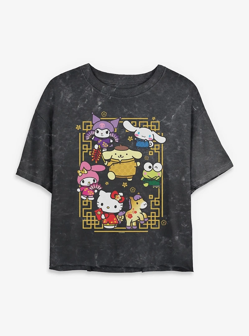 Sanrio Hello Kitty Horse Frame Mineral Wash Womens Crop T-Shirt