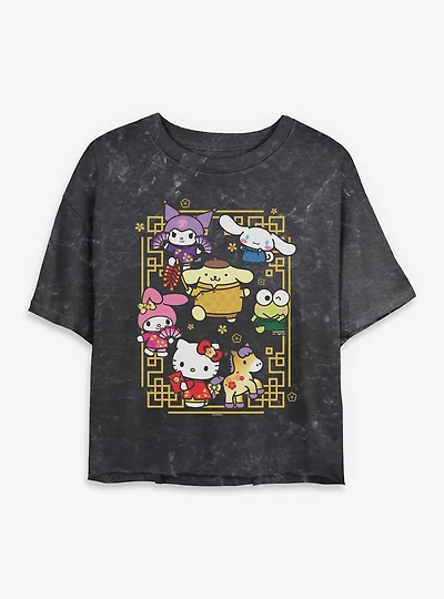 Sanrio Hello Kitty Horse Frame Mineral Wash Womens Crop T-Shirt