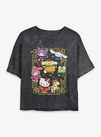 Sanrio Hello Kitty Horse Frame Mineral Wash Womens Crop T-Shirt