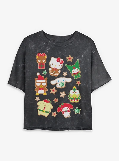 Sanrio Hello Kitty Cookie Jumble Mineral Wash Womens Crop T-Shirt