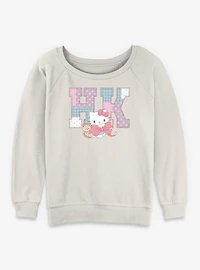 Sanrio Hello Kitty Patchwork Womens Slouchy Sweatshirt