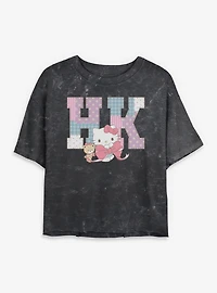 Sanrio Hello Kitty Patchwork Mineral Wash Womens Crop T-Shirt