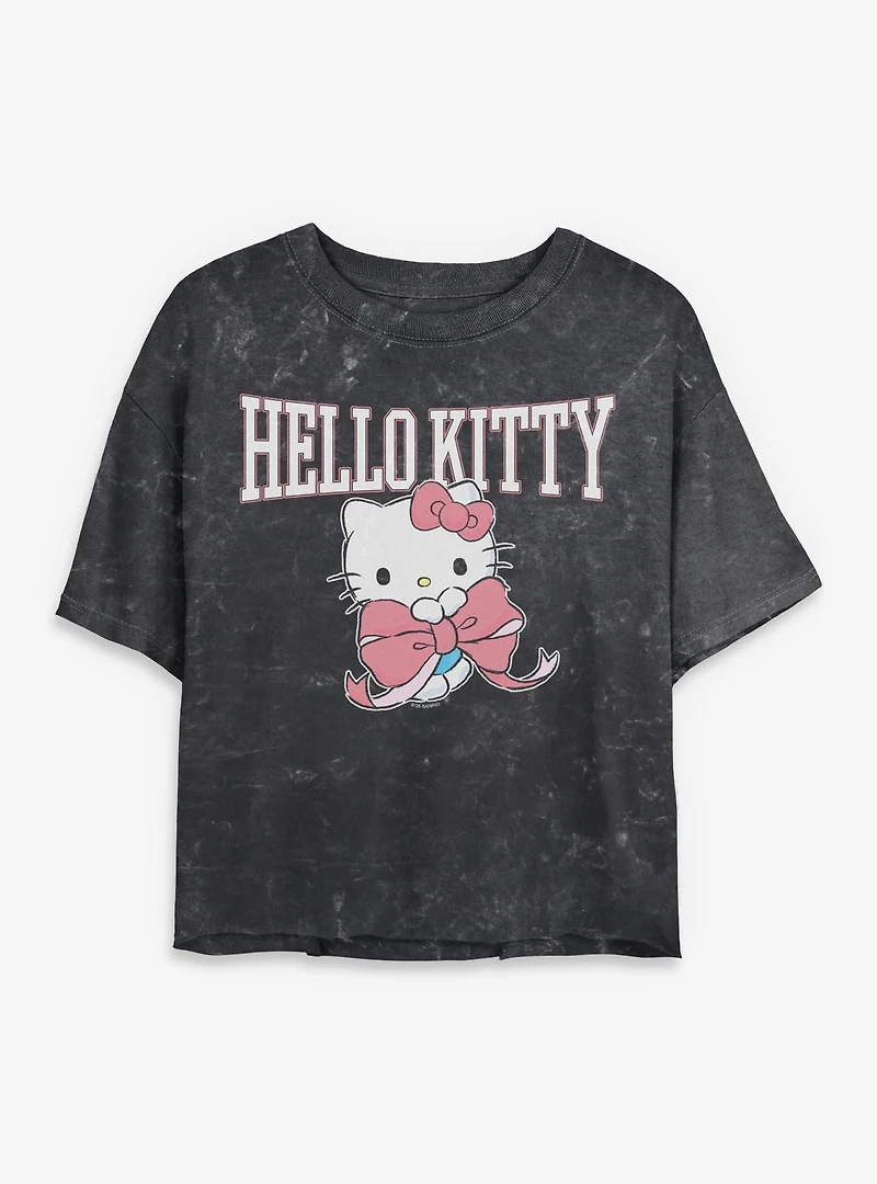 Sanrio Hello Kitty Collegiate Mineral Wash Womens Crop T-Shirt