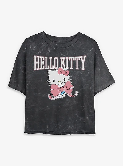 Sanrio Hello Kitty Collegiate Mineral Wash Womens Crop T-Shirt
