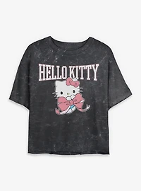 Sanrio Hello Kitty Collegiate Mineral Wash Womens Crop T-Shirt