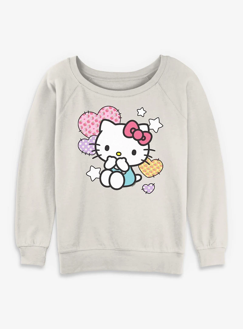 Sanrio Hello Kitty Patch Hearts Womens Slouchy Sweatshirt