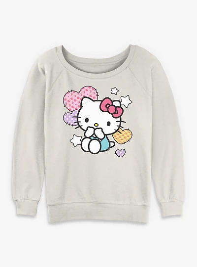 Sanrio Hello Kitty Patch Hearts Womens Slouchy Sweatshirt