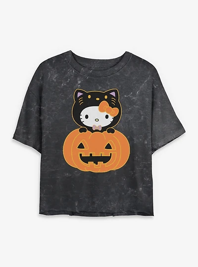 Sanrio Hello Kitty Pumkin Mineral Wash Womens Crop T-Shirt