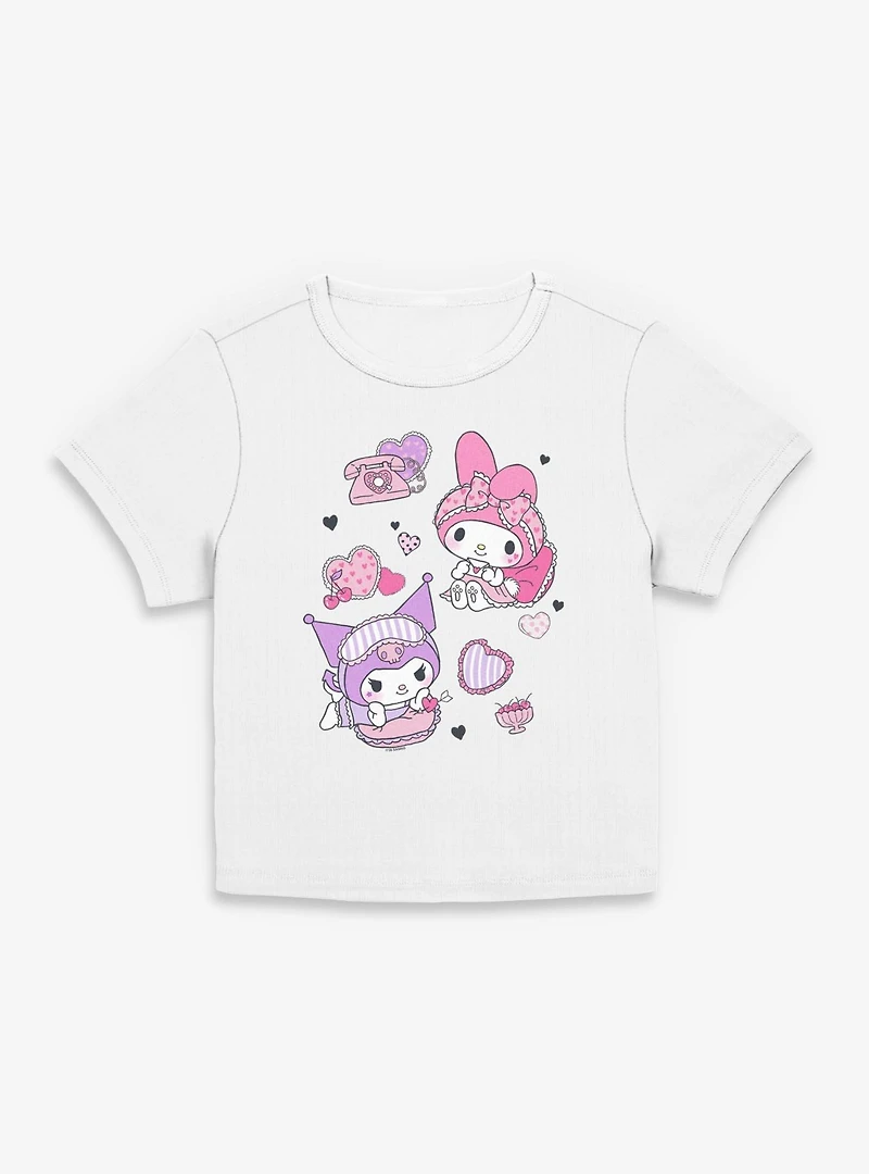 Sanrio Hello Kitty Sleepover Fun My Melody Kuromi Womens Baby Tee