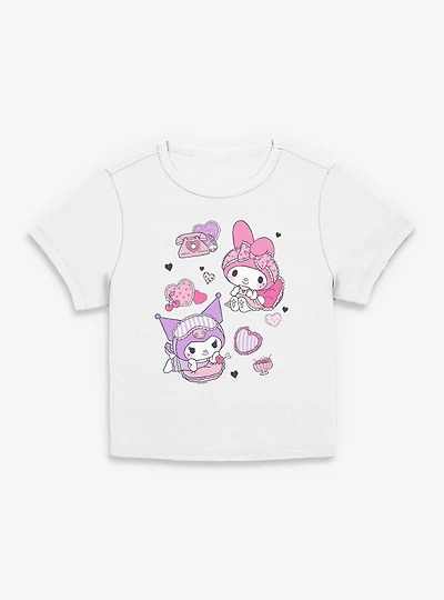 Sanrio Hello Kitty Sleepover Fun My Melody Kuromi Womens Baby Tee