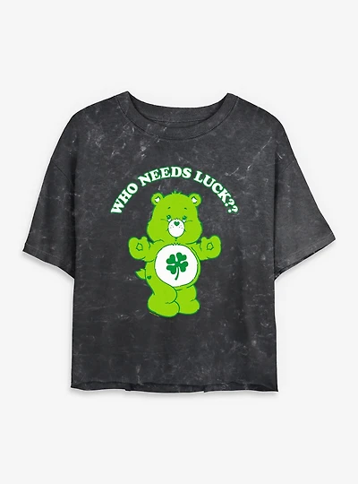 Care Bears Luck Bear Mineral Wash Womens Crop T-Shirt