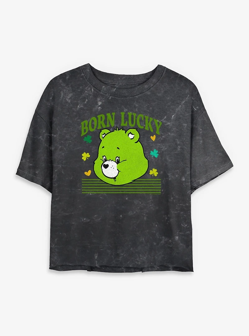 Care Bears Lucky Bear Head Mineral Wash Womens Crop T-Shirt