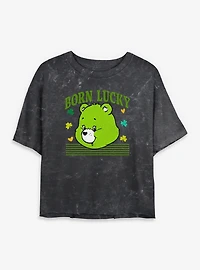 Care Bears Lucky Bear Head Mineral Wash Womens Crop T-Shirt