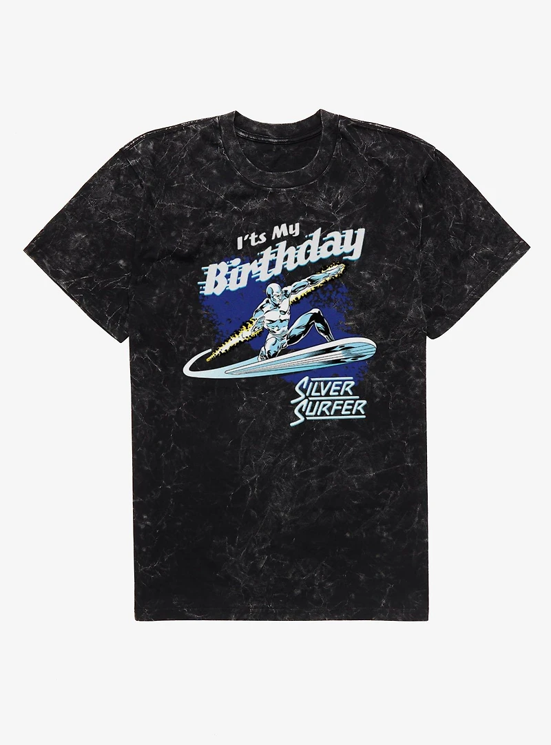 Marvel Comics Retro Its My Birthday Silver Surfer Mineral Wash T-Shirt