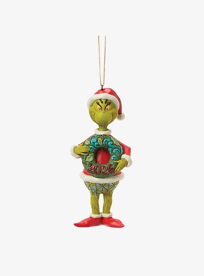 Jim Shore Grinch Grinch with Dated 2026 Wreath Hanging Ornament