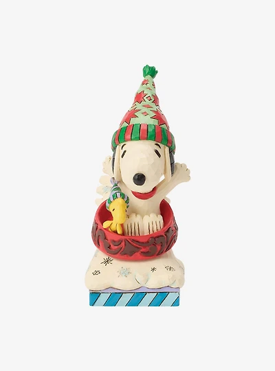 Jim Shore Peanuts Snoopy Woodstock Dog Bowl Sled Figurine