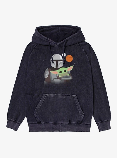 Star Wars The Mandalorian Mando Holding Grogu Mineral Wash Hoodie