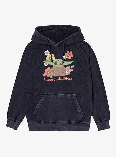 Star Wars The Mandalorian Grogu Choose Kindness Flowers Mineral Wash Hoodie