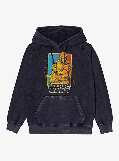 Star Wars The Mandalorian Blue Red Retro Poster Mineral Wash Hoodie
