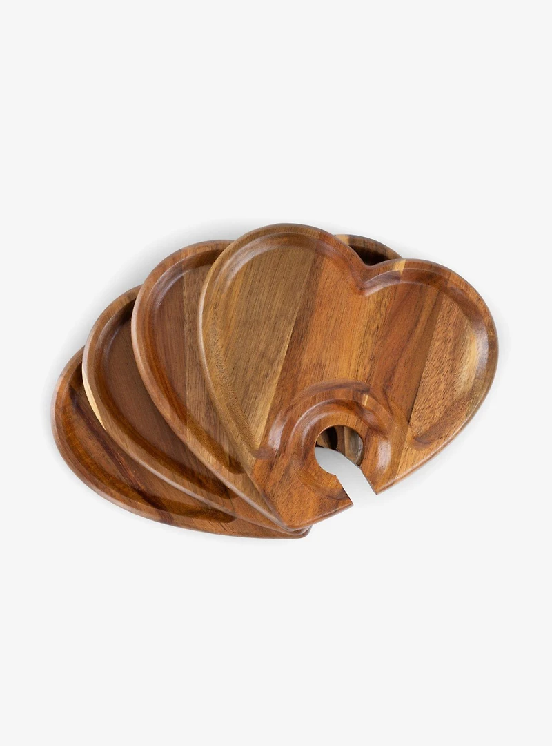 Heart Shaped Acacia Wood Wine Appetizer Plate Set of 4