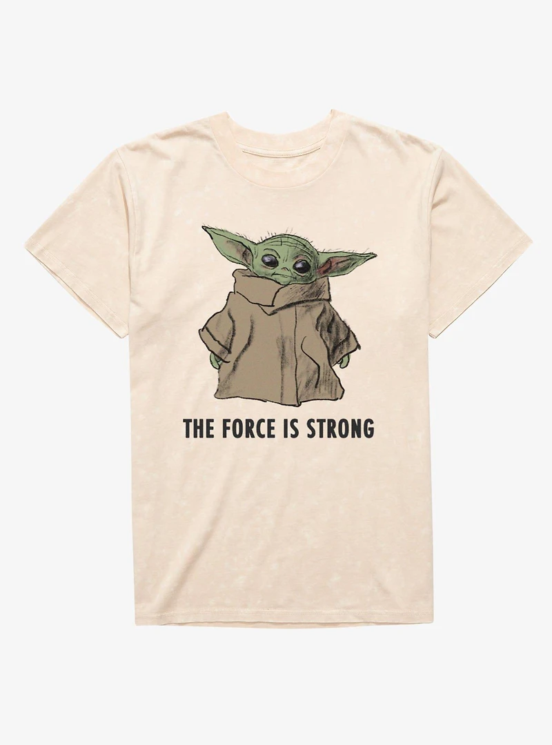 Star Wars The Mandalorian Force Is Strong Dirty Grogu Sketch Mineral Wash T-Shirt