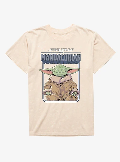 Star Wars The Mandalorian Grogu Meditating Logo Mineral Wash T-Shirt