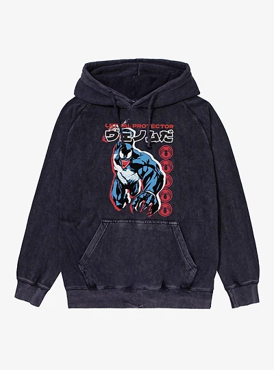 Marvel Comics Retro Venom Lethal Protector Foreign Type Grab Mineral Wash Hoodie