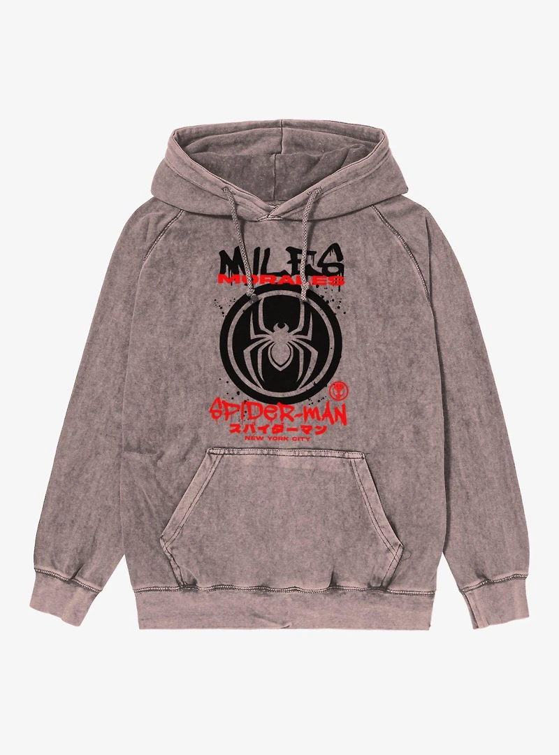 Marvel Spider-Man New York Dripping Miles Morales Mineral Wash Hoodie