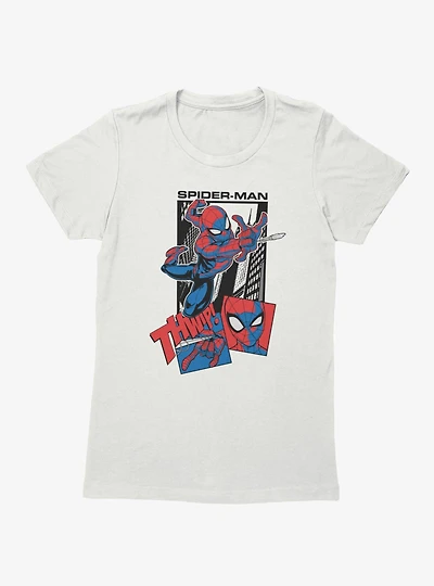 Marvel Spider-Man Thwip Through The City Panel Womens T-Shirt