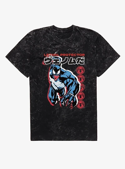 Marvel Comics Retro Venom Lethal Protector Foreign Type Grab Mineral Wash T-Shirt
