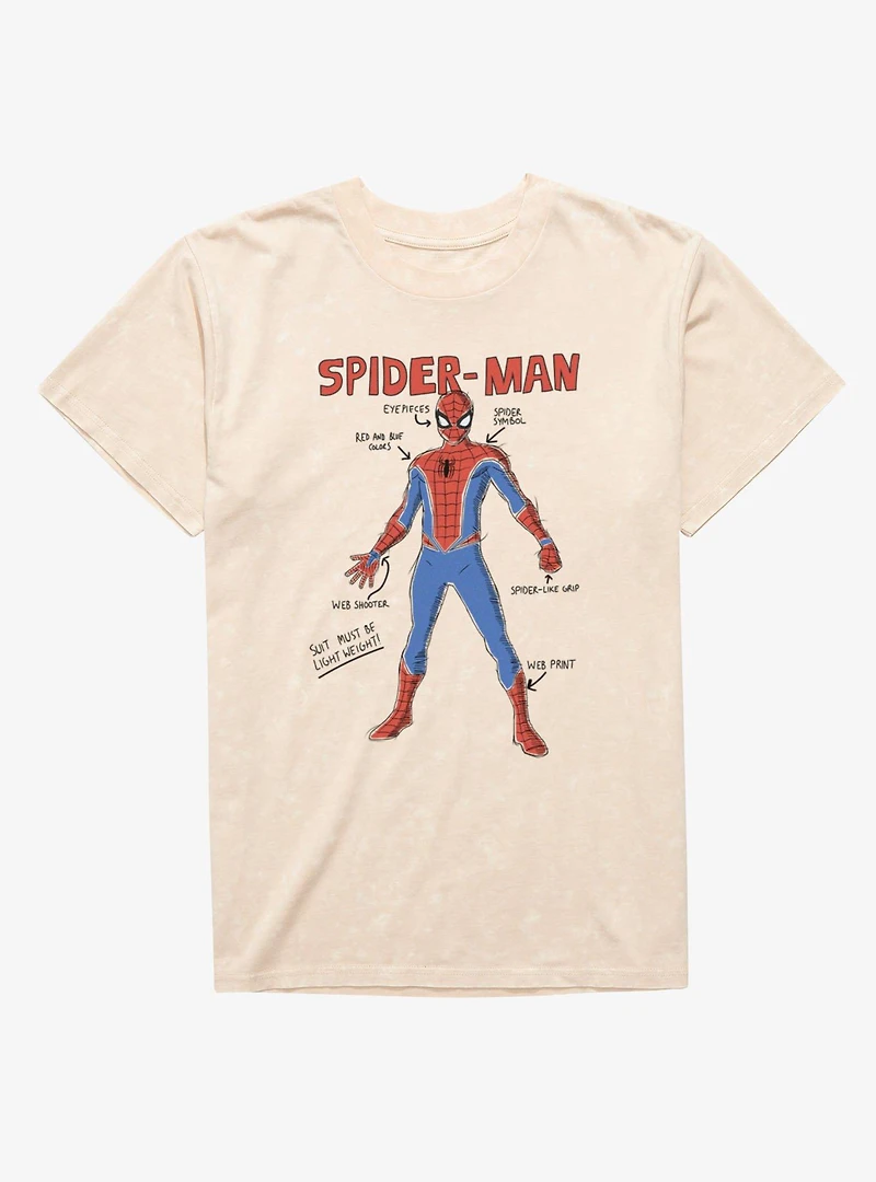 Marvel Spider-Man Suit Drawing Schematics Mineral Wash T-Shirt