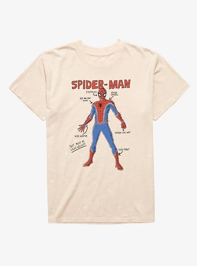 Marvel Spider-Man Suit Drawing Schematics Mineral Wash T-Shirt
