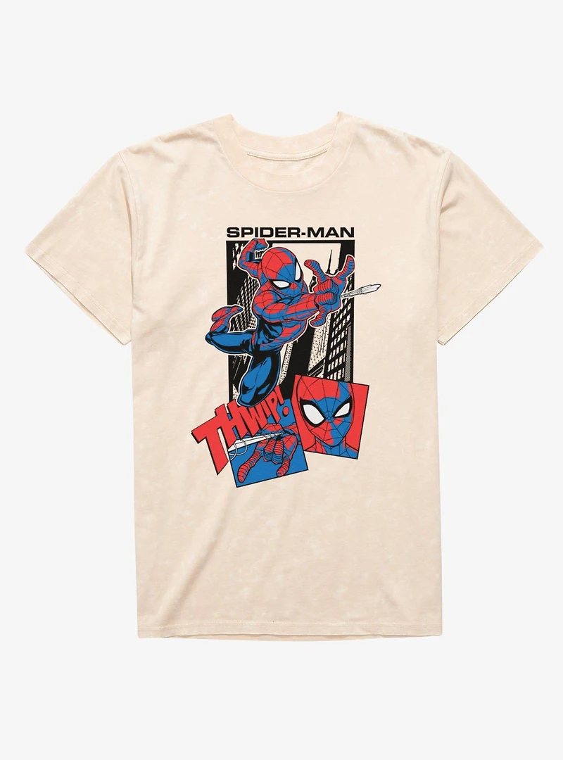 Marvel Spider-Man Thwip Through The City Panel Mineral Wash T-Shirt