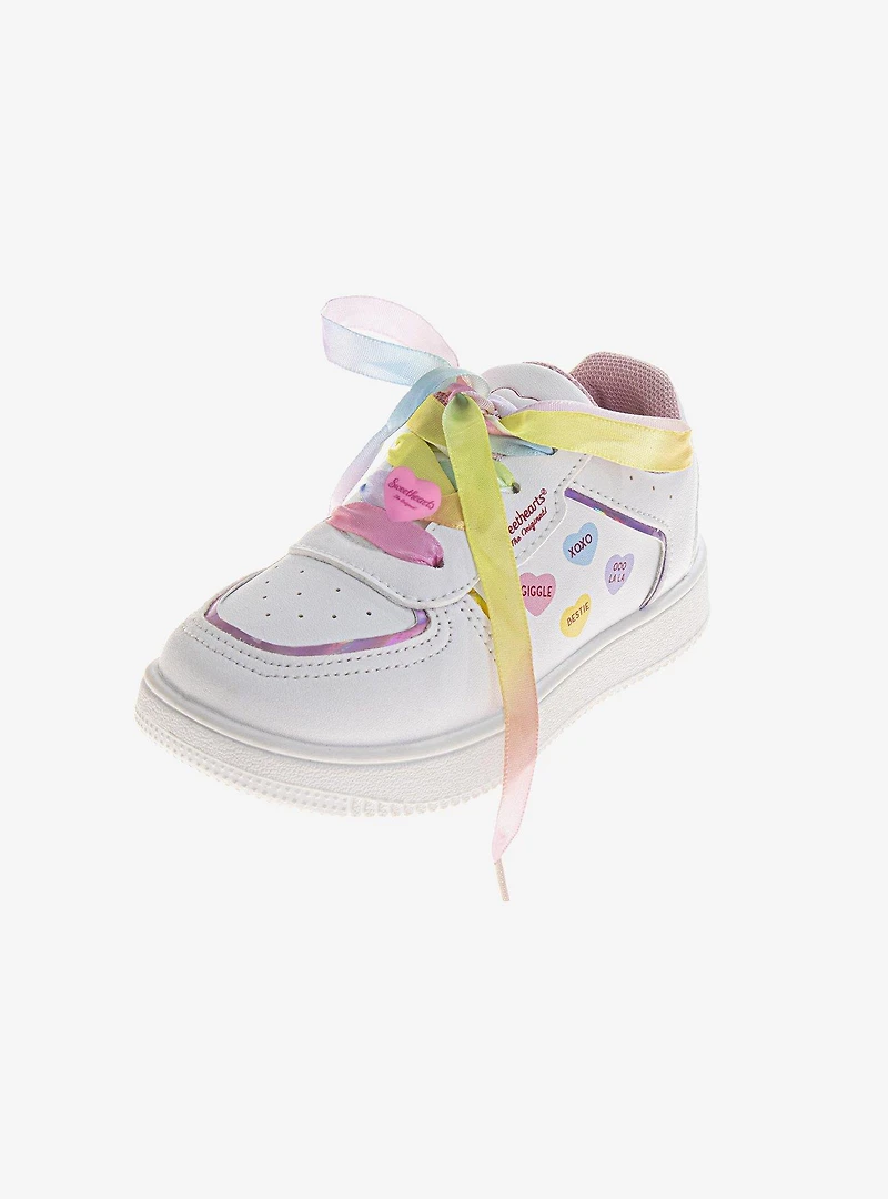 Sweethearts Rainbow Heart Charms Lace Up Toddler Sneakers White