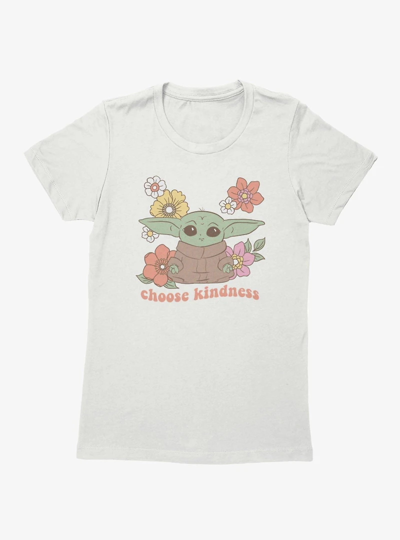 Star Wars The Mandalorian Grogu Choose Kindness Flowers Womens T-Shirt
