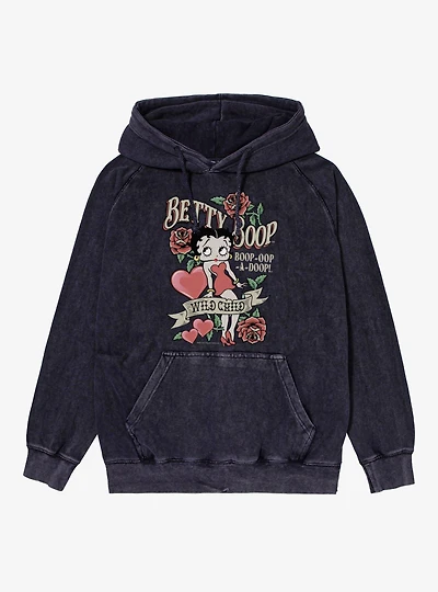 Betty Boop Wild Child Roses And Heart Tattoo Vintage Mineral Washed Hoodie