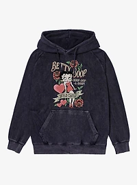 Betty Boop Wild Child Roses And Heart Tattoo Vintage Mineral Washed Hoodie