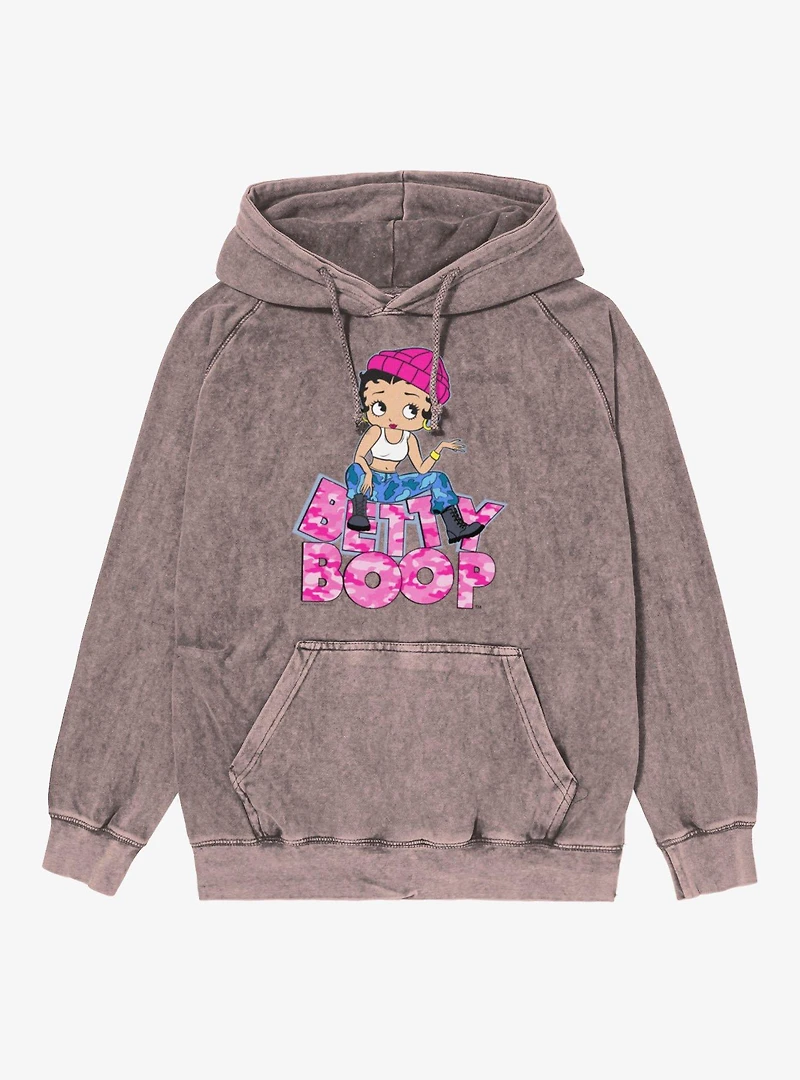 Betty Boop Pink Camo And Boots Vintage Mineral Washed Hoodie