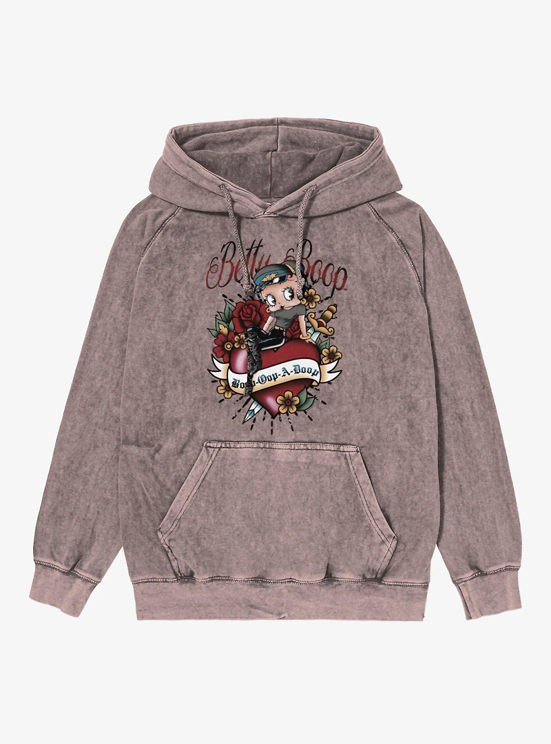 Betty Boop Opp A Doop Classic Heart Tattoo Vintage Mineral Washed Hoodie